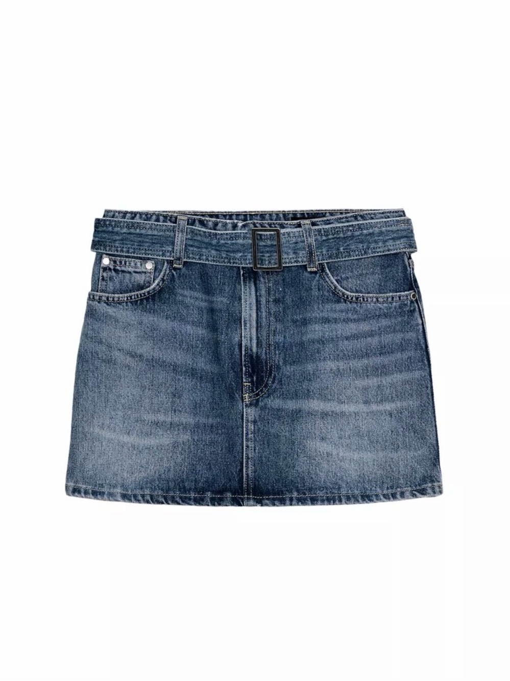 Zara Blue Denim Mini Skirt with Belted Waist
